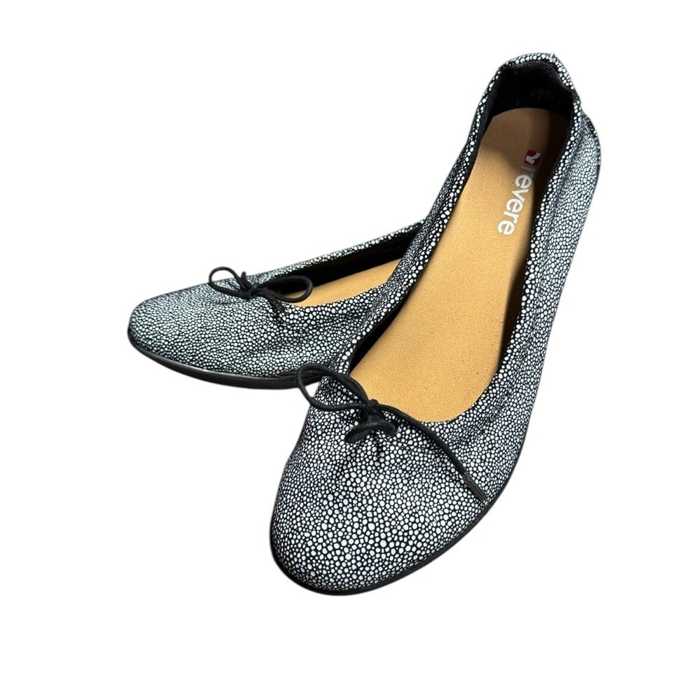 Revere Marrakesh Leather Wedge Shoes Slip On Womens Size 8W Leather Black Dots